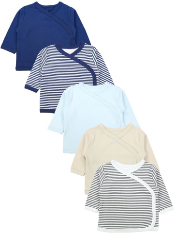 TupTam Baby Jungen Langarm Wickelshirt 5er Set in blau/beige