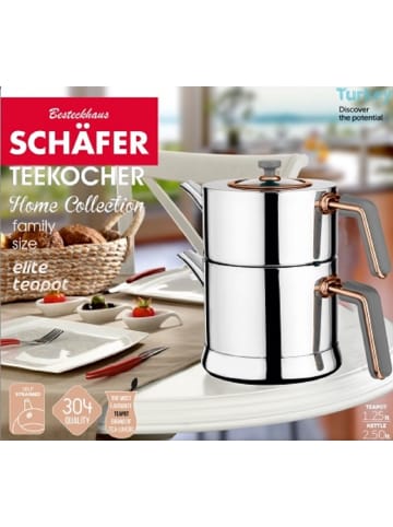 Schäfer Teekessel 1,25 Liter und Wasserkessel 2,5 Liter 18/10 Edelstahl in Silber