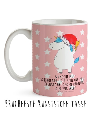 Mr. & Mrs. Panda Kaffeebecher Einhorn Weihnachtsmann mit Spruch in Rot Pastell