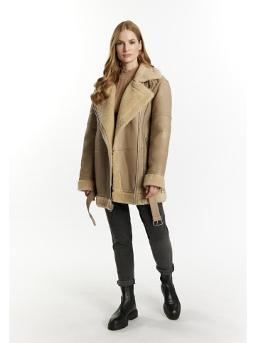 DreiMaster Vintage Damen Lederjacke Im Biker Stil in Stein