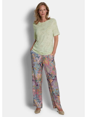 GOLDNER Kurzgröße:  Viskoseshirt mit floralem Motiv in salbei