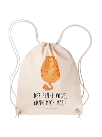 Mr. & Mrs. Panda Baumwolltasche Katze Frühaufsteher mit Spruch in Creme