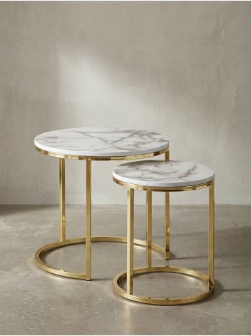 KADIMA DESIGN Beistelltisch 2er-Set | Marmor-Optik, Weiß/Gold, Edel in Weiß
