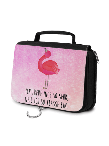 Mr. & Mrs. Panda Kosmetiktasche Flamingo Stolz mit Spruch in Aquarell Pink