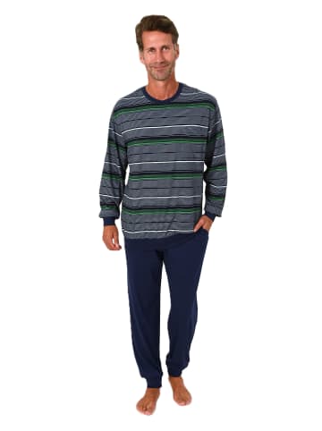 NORMANN Langarm Schlafanzug Pyjama Bündchen Streifen - 86607 in marine