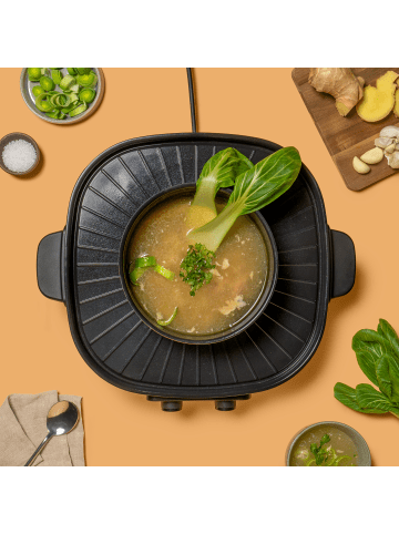 Reishunger Hot Pot mit Grillplatte, 1700W, 2l, schwarz