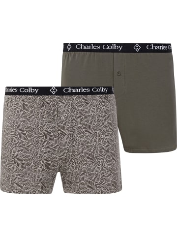 Charles Colby 2er Pack Boxershorts LORD HAWKINS in khaki gemustert