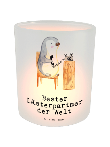 Mr. & Mrs. Panda Glas Teelichthalter Pinguin Bester Lästerpartne... in Transparent