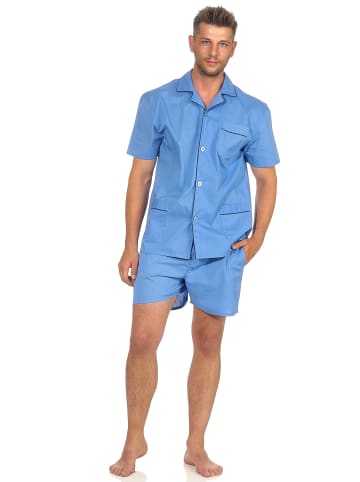 NORMANN shorty Pyjama kurzarm gewebt durchknöpfbarem Oberteil - 55083 in hellblau