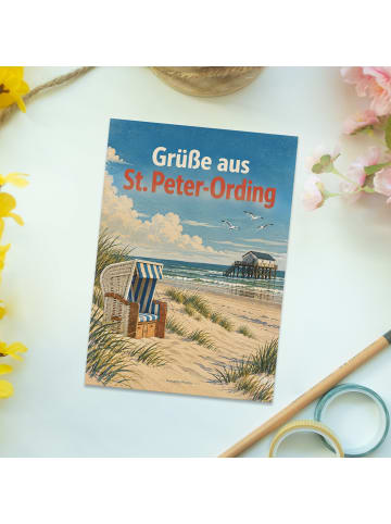 Mr. & Mrs. Panda Ansichtskarte Strandkorb nostalgisch Design mit... in Weiß