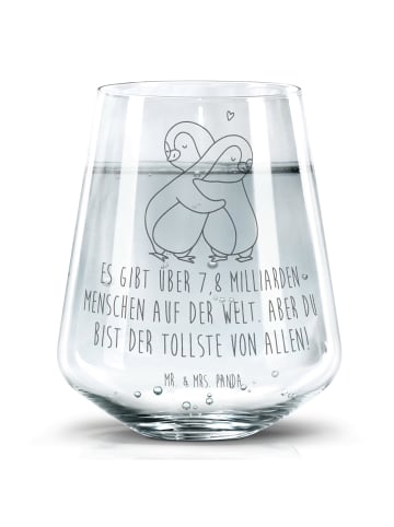 Mr. & Mrs. Panda Trinkglas Pinguine Kuscheln mit Spruch in Transparent