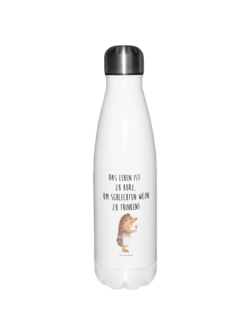 Mr. & Mrs. Panda Edelstahl Trinkflasche Igel Wein mit Spruch in Weiß