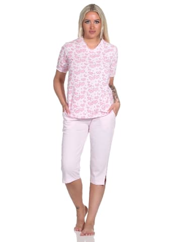 NORMANN Kurzarm Schlafanzug Caprihose Herz - 78868 in rosa