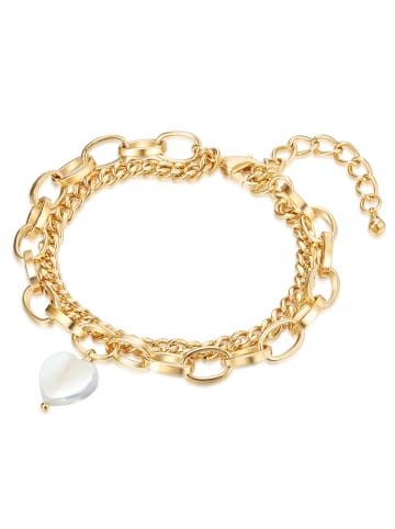 Lulu & Jane Perlen-Armband Messing Perlmutt in gelbgold