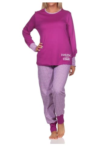 NORMANN Schlafanzug Bündchen Kuschel interlock - 81887 in lila