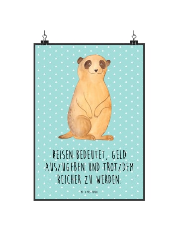 Mr. & Mrs. Panda Bild Erdmännchen mit Spruch in Türkis Pastell