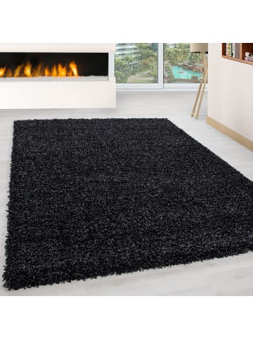 Teppich Hochflor Shaggy Waschbar Einfarbig RHEIN Strapazierfähig in Anthrazit