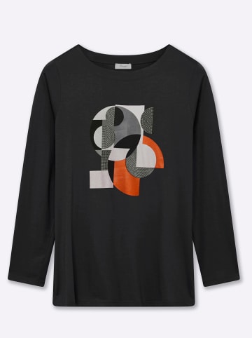 sheego Langarmshirt in schwarz-silberfarben-bedruckt
