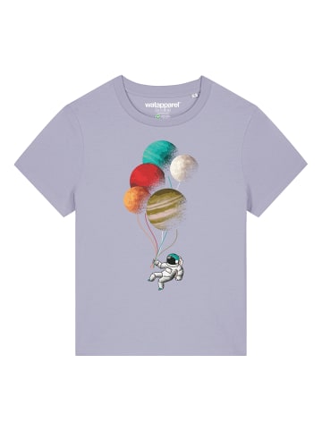 wat? Apparel T-Shirt Balloon Spaceman in Lavender