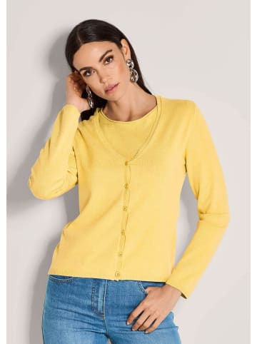 MADELEINE Basic Strickjacke mit Halbarmpullover in goldgelb / melange