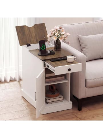 COSTWAY Nachttisch mit Ladestation 35 x 60 x 62 cm in Weiß