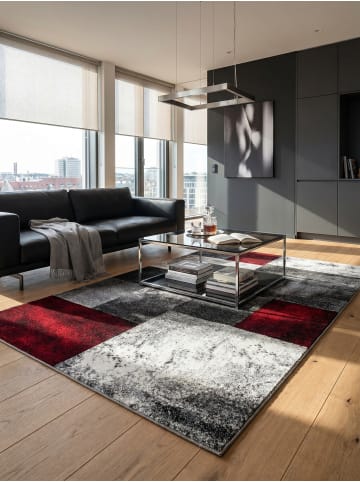 KADIMA DESIGN Teppich Kurzflor Waschbar Karo LATEMAR Strapazierfähig OEKO-TEX in Rot