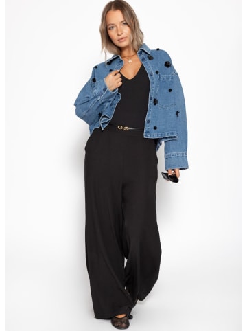 SASSYCLASSY Jeansjacke mit Blumenapplikationen in Blau