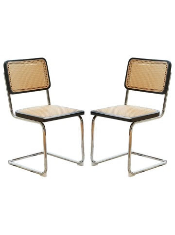 ABRIHOME Esszimmerstuhl in Schwarz Rattan mit Chrombeinen 2er Set