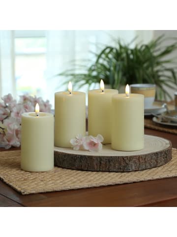 Adilina 4x LED Kerze LINA Echtwachs Rustik-Optik 7x11cm in creme