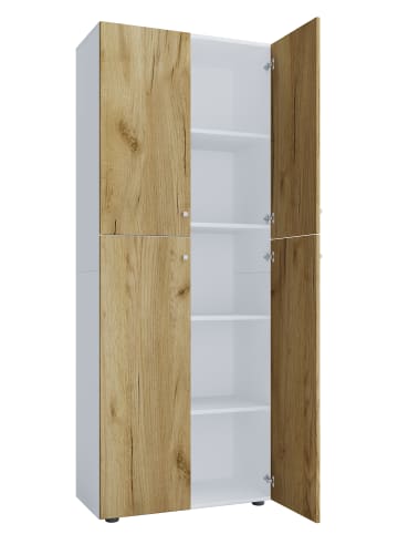 VCM Büroschrank Bücher Ordner Aktenschrank Lona 5fach in Weiß / Honig-Eiche