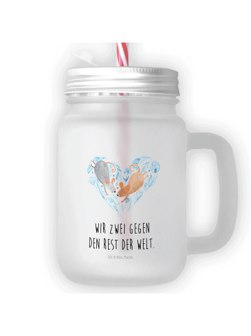 Mr. & Mrs. Panda Glas Mäuse Herz mit Spruch in Transparent