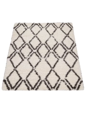 KADIMA DESIGN Hochflor Teppich Shaggy Rauten Schlafzimmer schmutzabweisend in Creme