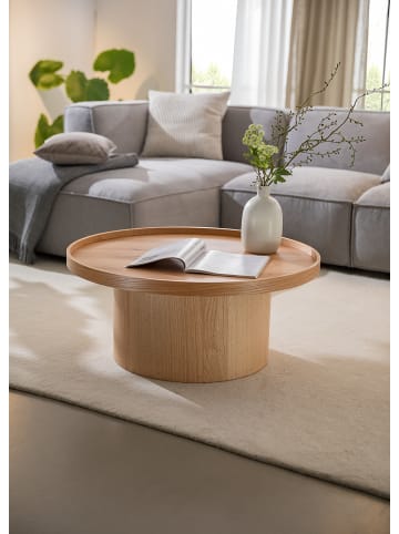 home24 home24 Couchtisch aus Holzwerkstoff in Beige / Braun - 80 x 80 x 35 cm in Eiche
