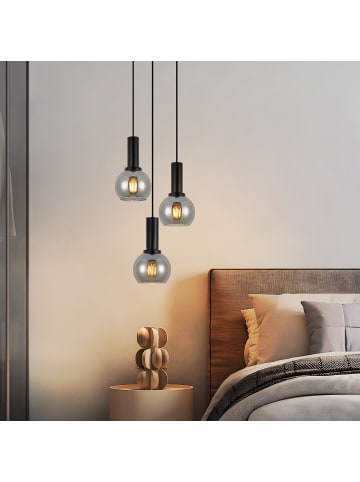 ZMH Pendelleuchte in Schwarz und rauchgrau 3-flammige E27 rund Glas und Metall