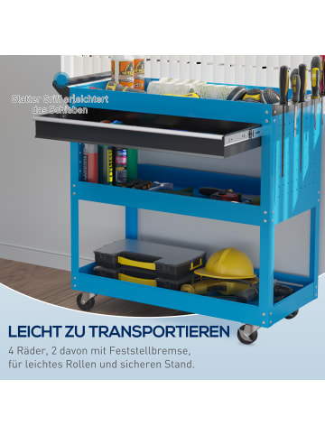 HOMCOM Werkstatt-Rollwagen in Blau 82L x 35B x 76H cm