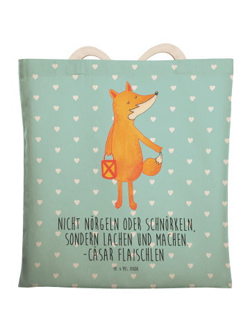 Mr. & Mrs. Panda Tasche Fuchs Laterne mit Spruch in Türkis Pastell
