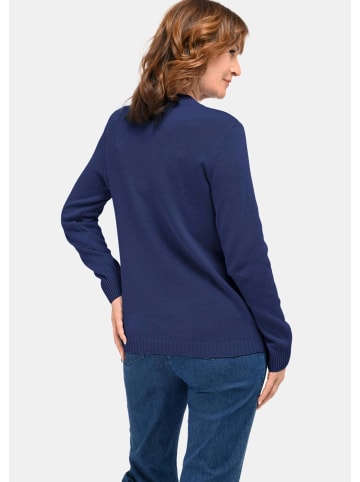 GOLDNER Stehkragenpullover im Zopfstrick in dunkelblau