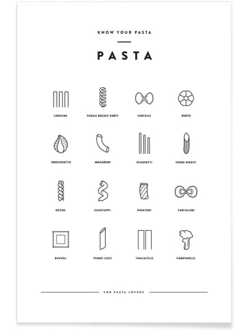 Juniqe Poster "Pasta chart" in Schwarz & Weiß