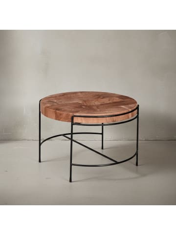 KADIMA DESIGN Industrial-Stil Couchtisch aus Akazienholz, 62x40x62 cm, Metallgestell