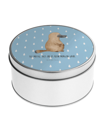 Mr. & Mrs. Panda Blechdose rund Schnabeltier Mut mit Spruch in Blau Pastell