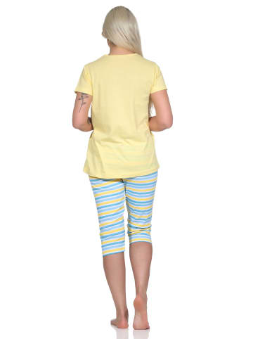 NORMANN er Capri Schlafanzug kurzarm Pyjama Hose geringelt - 73753 in gelb