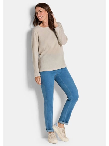 GOLDNER Kurzgröße:  Kreppshirt Langarm Melange Jersey-Oberteil in beige