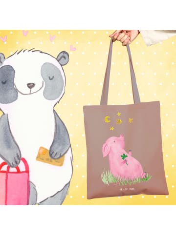Mr. & Mrs. Panda Jutebeutel Schwein Glück ohne Spruch in Braun Pastell