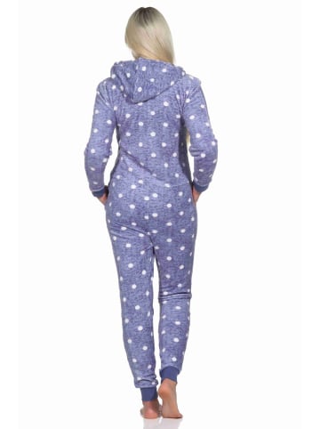 NORMANN Jumpsuit Schlafanzug Overall Coralfleece Tupfen Punkte - 76722 in blau
