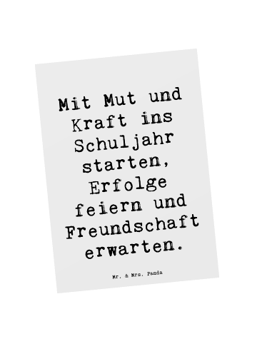 Mr. & Mrs. Panda Postkarte Spruch Mutiger Schulanfang mit Spruch in Weiß