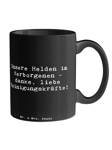 Mr. & Mrs. Panda Tasse Spruch Reinigungskraft Helden mit Spruch in Schwarz