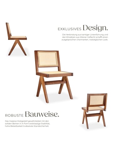 tectake Holzstuhl im Boho-Stil, Belastbarkeit 120 kg, 48,5 x 53,5 x 83 cm