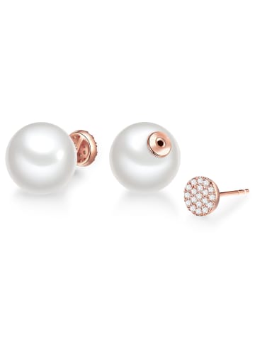 Lulu & Jane Perlen-Ohrstecker aus Messing mit Zirkonia und Muschelkernperle in weiß