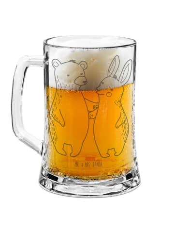 Mr. & Mrs. Panda Bierkrug Glas Bär und Hase Umarmen ohne Spruch in Transparent