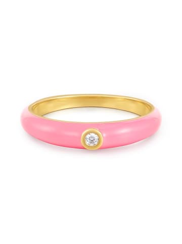 Glanzstücke München Ring Sterling Silber gelbgold Zirkonia weiß Emaille rosa in gelbgold